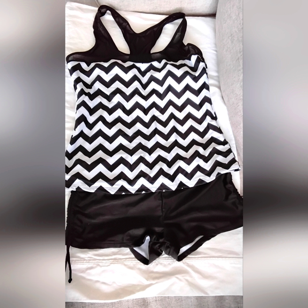 Chevron Black and White Women's Tankini